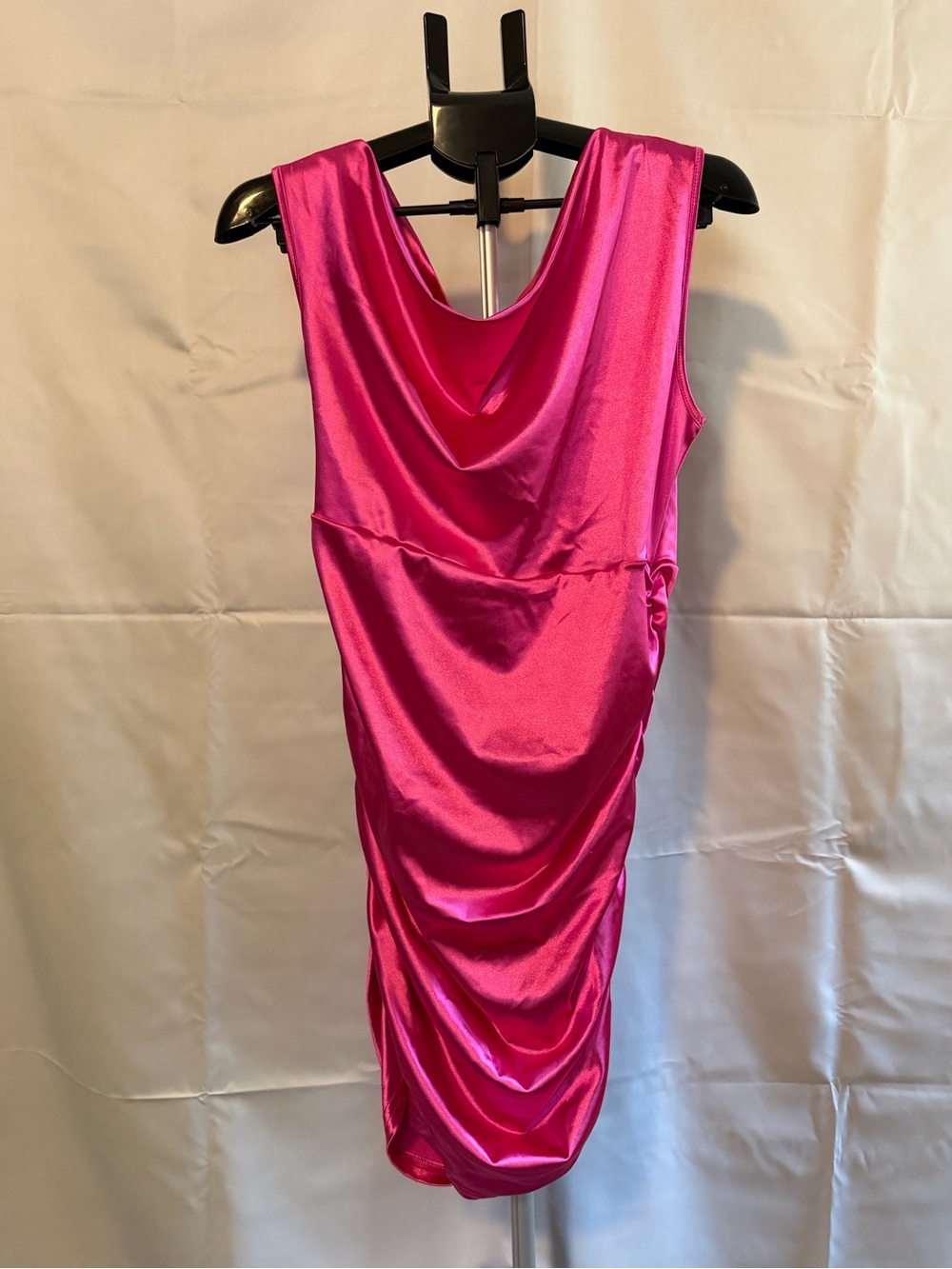 SHEIN Hot Pink Satin Cowl Neck Mini Dress